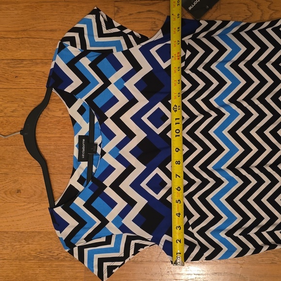 LIZ CLAIBORNE WOMENS BLUE & WHITE SYMMETRICAL SMALL CAP SLEEVES DRESS SIZE LARGE - Picture 6 of 14